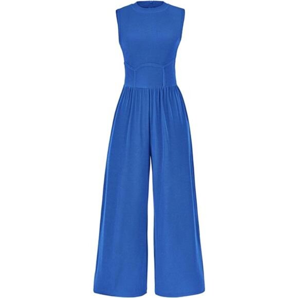 Pants - Women's Summer Sleeveless One Piece Jumpsuits Blue